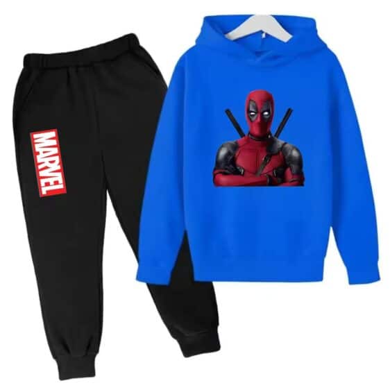 Marvel Deadpool Hero Pose Icon Blue Black Kids Hoodie Set