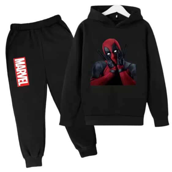 Marvel Deadpool Shocked Face All-Black Boys' Hoodie Set