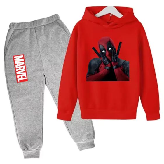 Marvel Deadpool Shocked Face Red Gray Hoodie Set for Kids