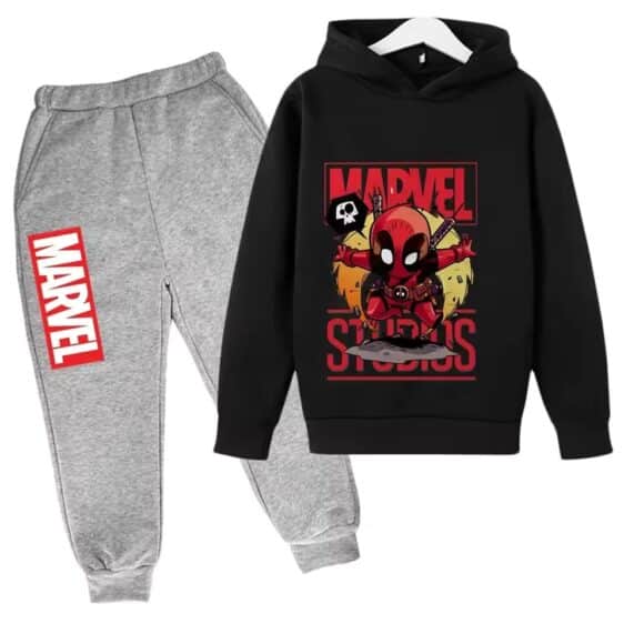 Marvel Deadpool Skull Black Gray Hoodie Set for Children