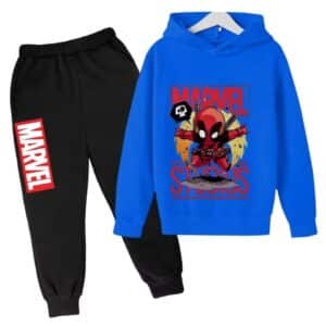 Marvel Deadpool Skull Cartoon Blue Black Hoodie Set for Kids