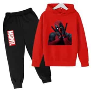 Marvel Deadpool Surprise Pose Red Black Hoodie Set for Boys