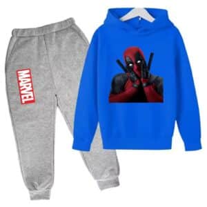 Marvel Funny Surprised Deadpool Blue Gray Boys' Hoodie Set