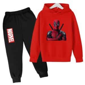 Marvel Hero Deadpool Red Black Hoodie Set for Children