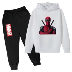 Marvel Hero Deadpool White Black Hoodie Set for Children