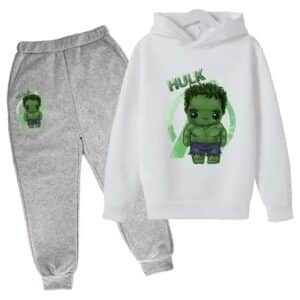 Marvel Hero Hulk Chibi Art White Gray Hoodie Set for Kids