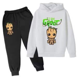 Marvel Hero I Am Groot Baby White Black Hoodie Set for Boys