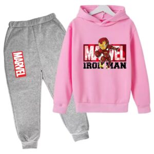 Marvel Hero Iron Man Cartoon Pink Gray Boys' Hoodie Set