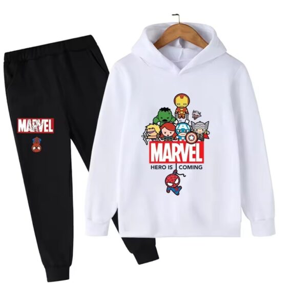 Marvel Hero Is Coming Art White Black Children's Hoodie Set