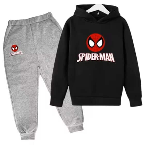 Marvel Hero Spider-Man Head Black Gray Children's Hoodie Set