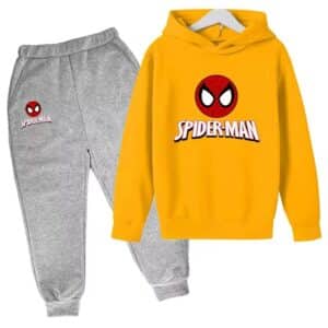 Marvel Hero Spider-Man Head Yellow Gray Hoodie Set for Boys