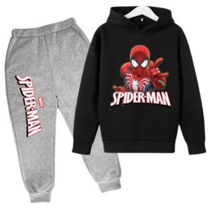 Marvel Hero Spider-Man Pose Gray Black Hoodie Set for Kids