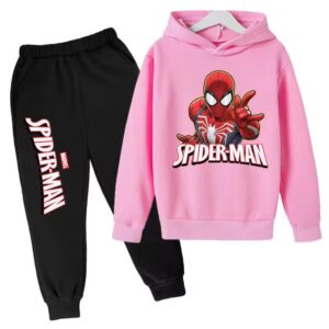 Marvel Hero Spider-Man Pose Pink Black Hoodie Set for Boys