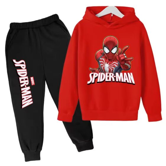 Marvel Hero Spider-Man Pose Red Black Hoodie Set for Boys