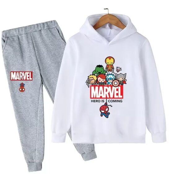 Marvel Heroes Chibi Graphic White Gray Children's Hoodie Set