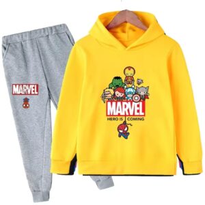 Marvel Heroes Chibi Graphic Yellow Gray Children's Hoodie Set