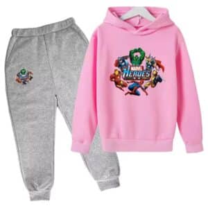 Marvel Heroes Hero Squad Logo Pink Gray Hoodie Set for Boys