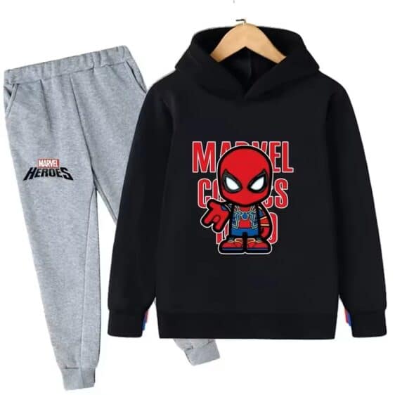 Marvel Heroes Spider-Man Chibi Black Gray Kids Hoodie Set