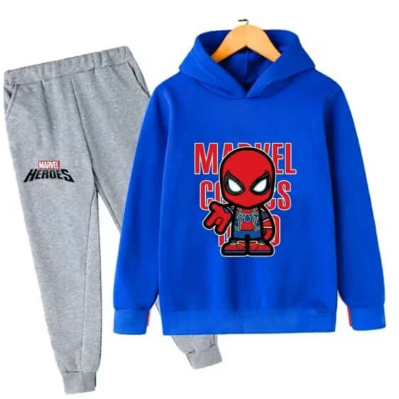 Marvel Heroes Spider-Man Chibi Blue Gray Hoodie Set for Kids