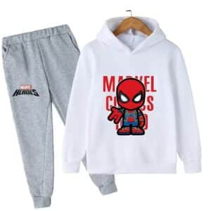 Marvel Heroes Spider-Man Chibi White Gray Hoodie Set for Kids