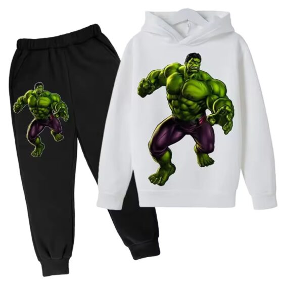 Marvel Hulk Smash Cartoon White Black Hoodie Set for Kids