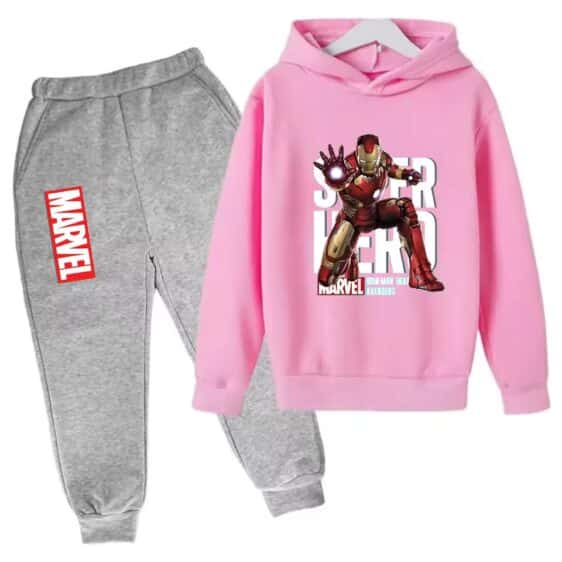 Marvel Iron Man Hero Blast Pose Pink Gray Boys' Hoodie Set