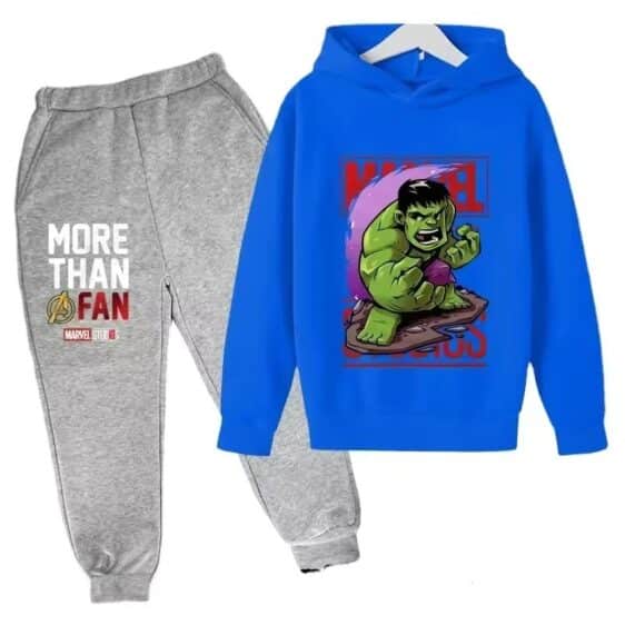 Marvel More Than A Fan Hulk Art Blue Gray Kids Hoodie Set