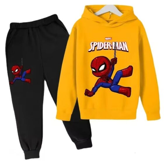 Marvel Spider-Man Cartoon Yellow Black Hoodie Set for Kids