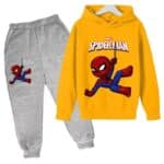 Marvel Spider-Man Cartoon Yellow Gray Hoodie Set for Kids