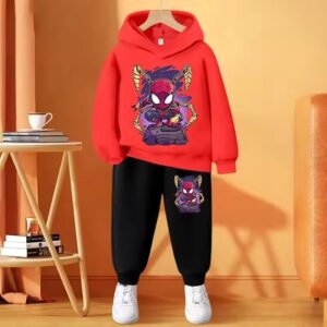 Marvel Spider-Man Chibi Art Red Black Hoodie Set for Boys