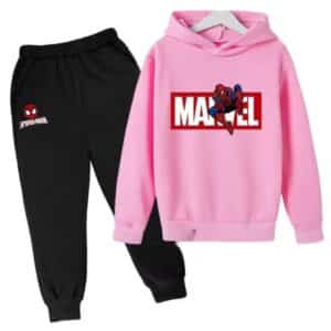 Marvel Spider-Man Head Logo Pink Black Hoodie Set for Kids