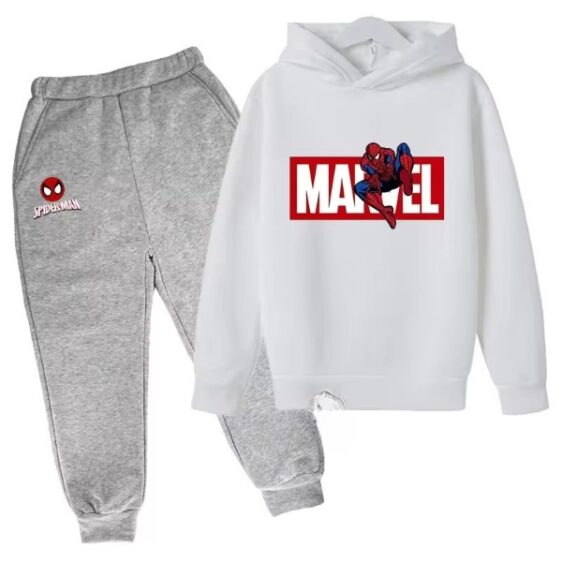 Marvel Spider-Man Head Logo White Gray Kids Hoodie Set