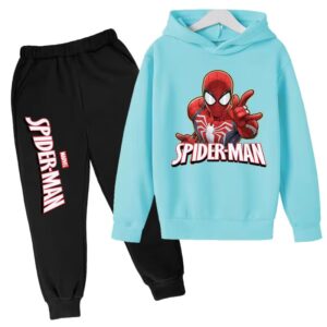 Marvel Spider-Man Light Blue Black Hoodie Set for Children