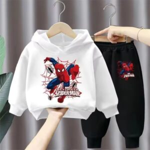 Marvel Spider-Man Web Art White Black Hoodie Set for Boys