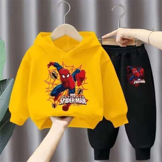 Marvel Spider-Man Web Art Yellow Black Hoodie Set for Boys