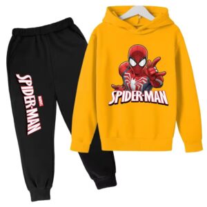 Marvel Spiderman Web Pose Yellow Black Hoodie Set for Boys