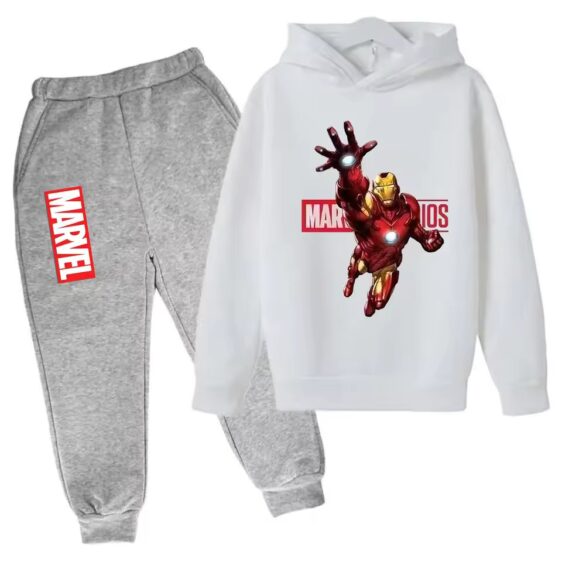 Marvel Studio Iron Man Flight White Gray Kids Hoodie Set