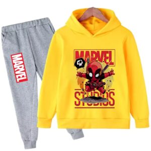 Marvel Studios Chibi Deadpool Yellow Gray Kids Hoodie Set