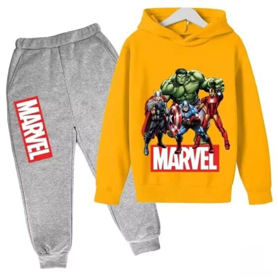 Marvel Superheroes Action Art Yellow Gray Kids Hoodie Set