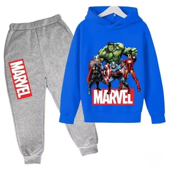 Marvel Superheroes Action Pose Blue Gray Hoodie Set for Kids