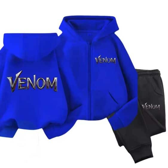 Marvel Venom Name Typography Blue Black Hoodie Set for Boys