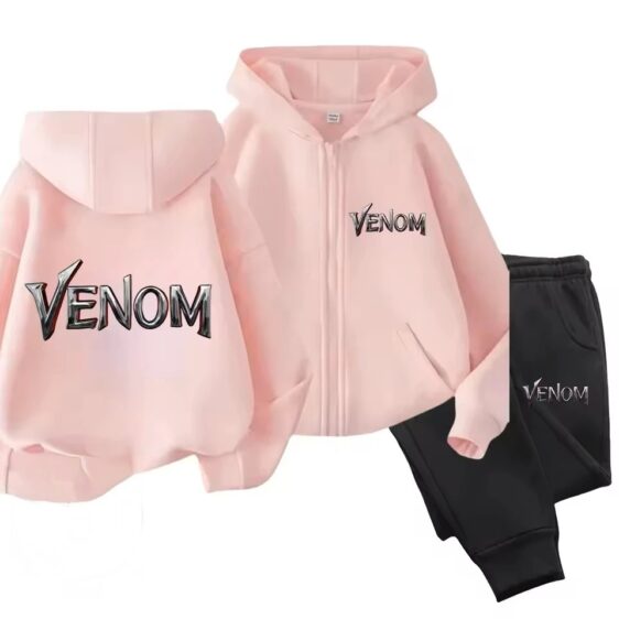 Marvel Venom Name Typography Pink Black Kids Hoodie Set