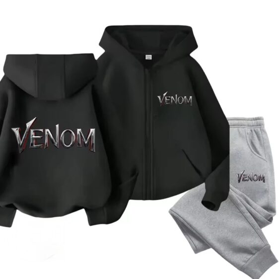 Marvel Venom Typography Black Gray Children's Hoodie Set