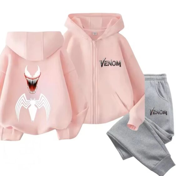 Marvel Venom Typography Pink Gray Hoodie Set for Children