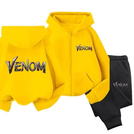 Marvel Venom Typography Yellow Black Hoodie Set for Children