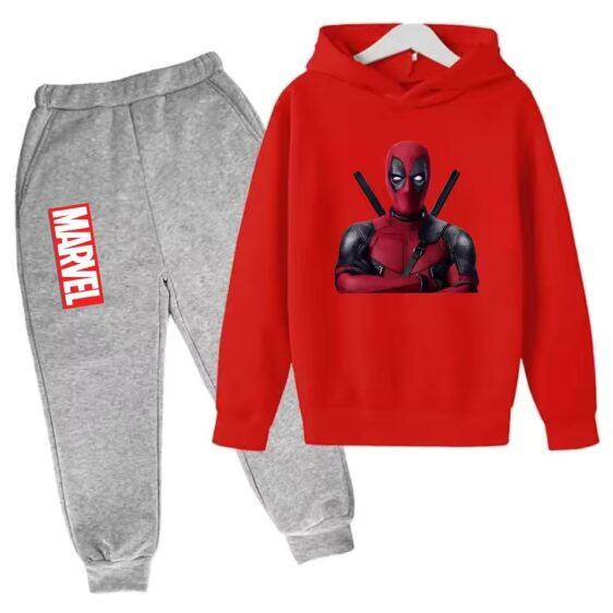 Mercenary Hero Deadpool Logo Red Gray Children's Hoodie Set