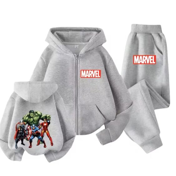 Mighty Marvel Avengers Graphic All-Gray Hoodie Set for Boys