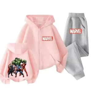 Mighty Marvel Avengers Pink Gray Zip Hoodie Set for Kids