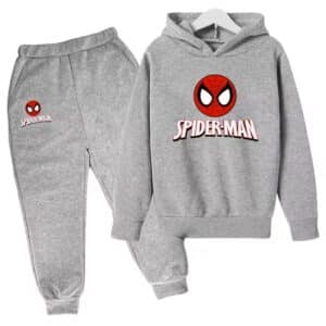 Minimalist Spider-Man Head Logo Gray Hoodie Set for Children