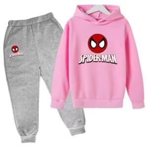 Minimalist Spider-Man Head Logo Pink Gray Kids Hoodie Set